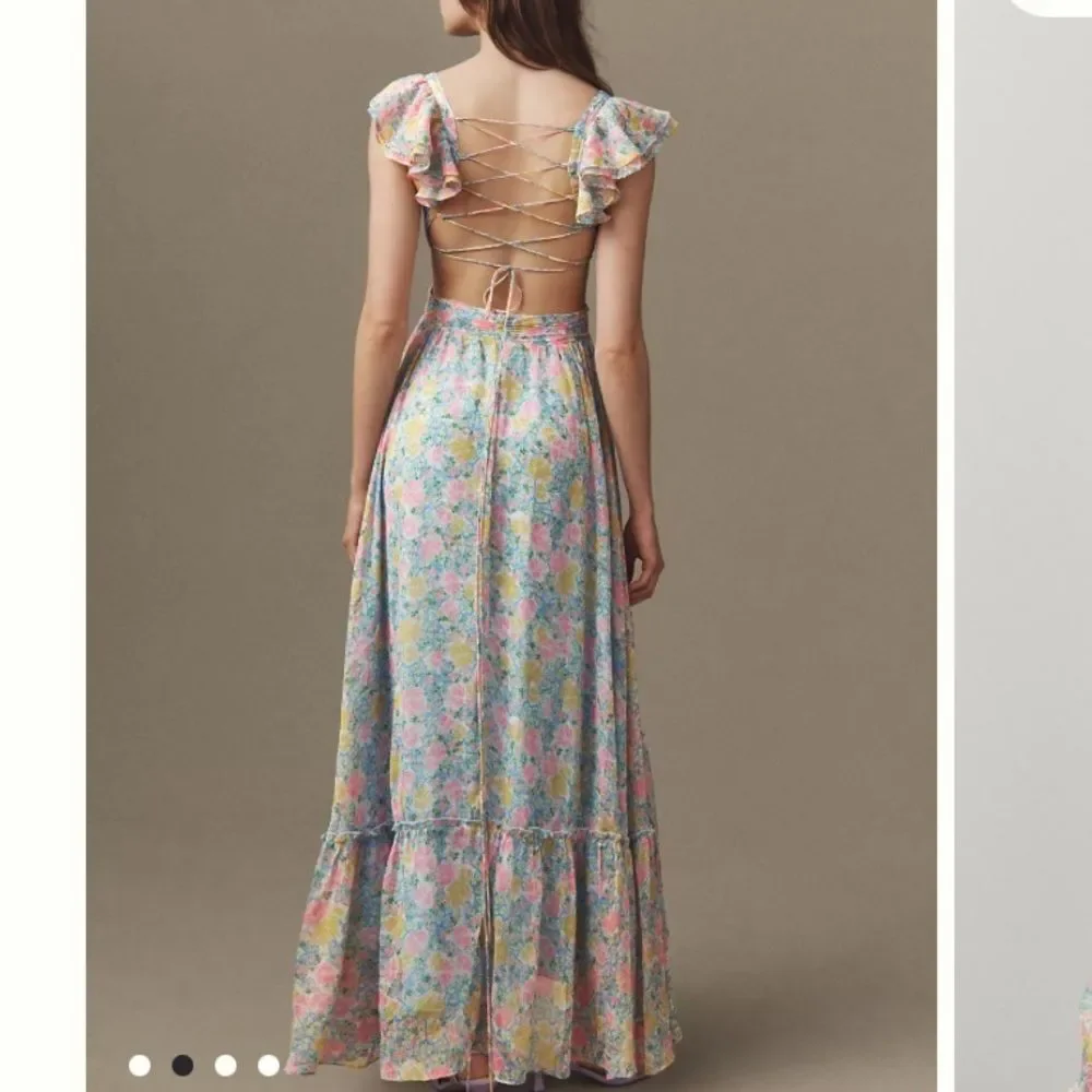 New ASTER the label revolve Primrose Floral Strappy Back Maxi Dress blue pink - Picture 4 of 10